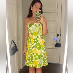 Nine West Green and Yellow Floral Midi Dress